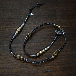 Lucky Brand Leather Gold Silver Beaded Necklace